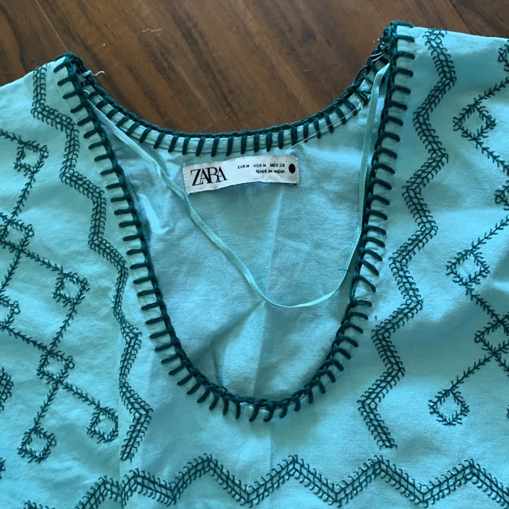New Zara Embroidered Linen Caftan Tunic Dress - Picture 12 of 17